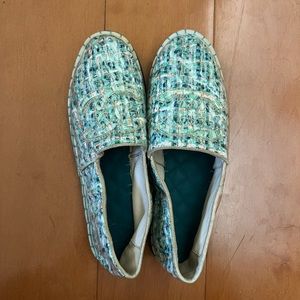 teal tweed chanel espadrilles size 38